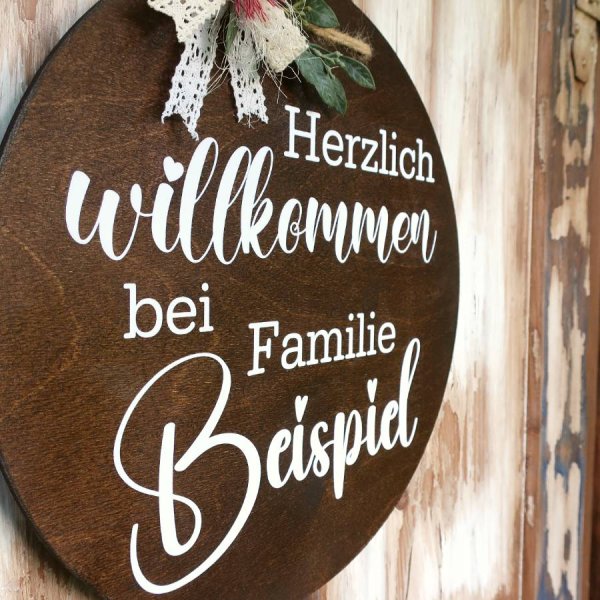 Holzschild personalisiert herzlich willkommen Familie Wunschname